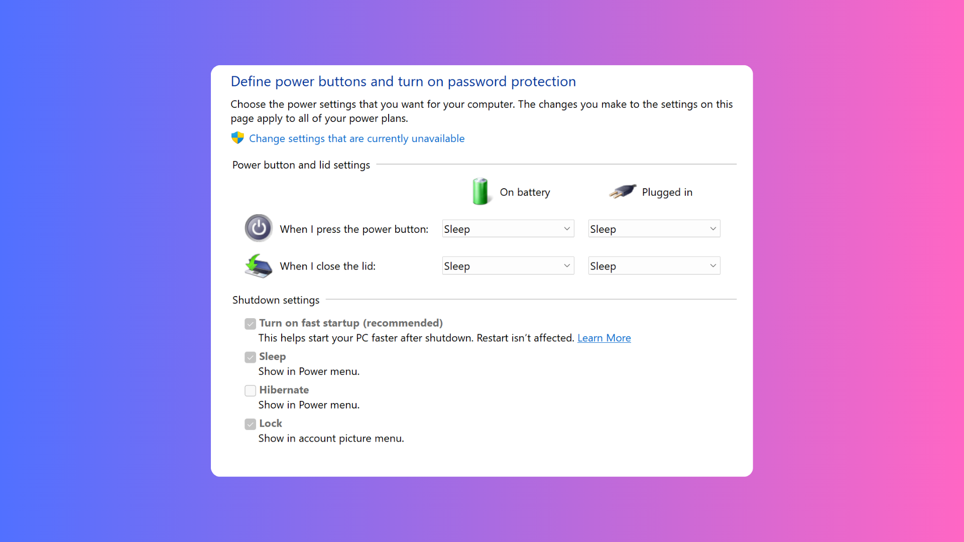How to change lid close settings on Windows laptops